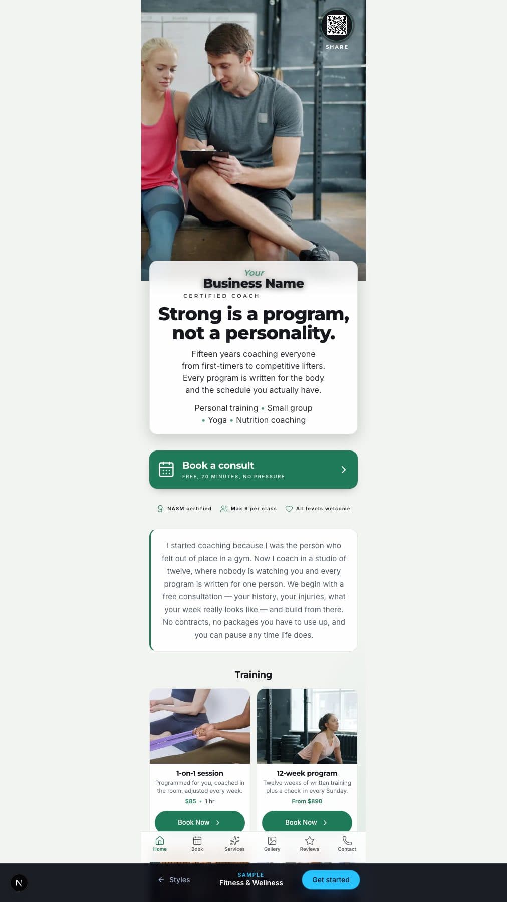The Fitness & Wellness layout